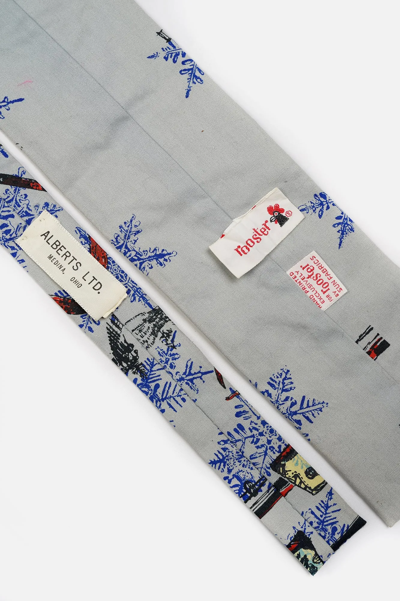 1960s Rooster Hand Printed Ski Tie