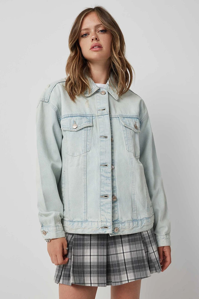 Ardene Ardene Oversized Jean Jacket in Light Blue | Size | 100% Cotton