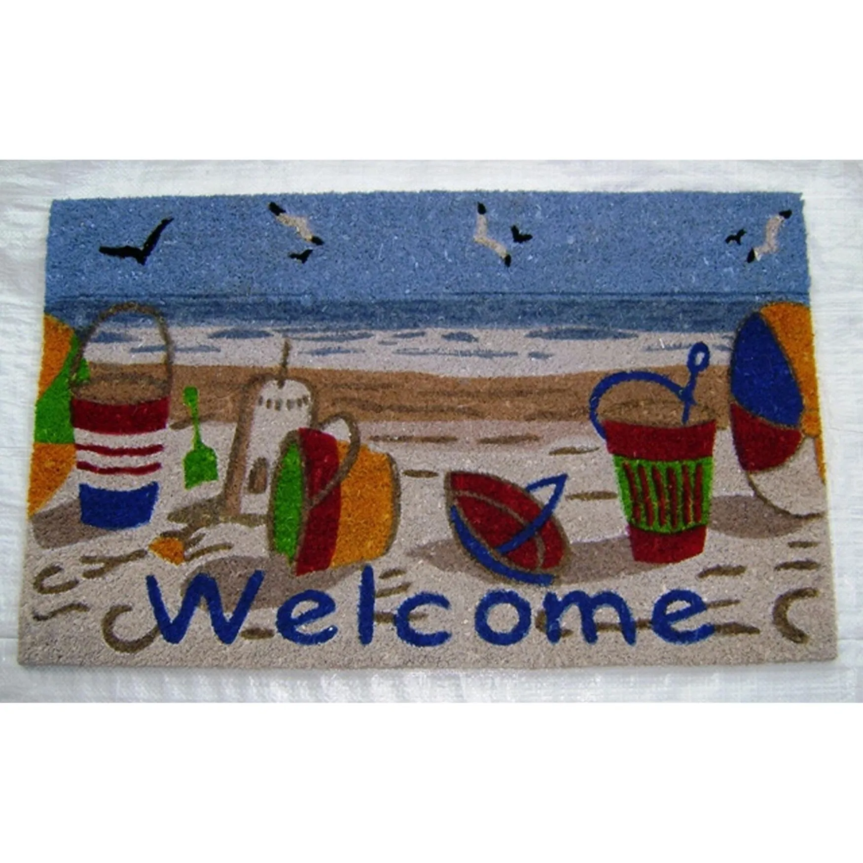 Beach Welcome Coir Mat With Vinyl Backing Floor Coverings