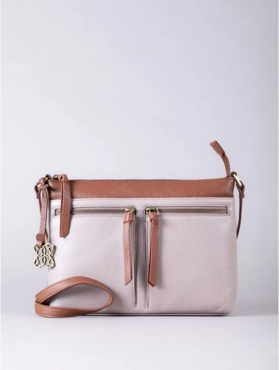 Beetham Leather Cross Body Bag in Beige