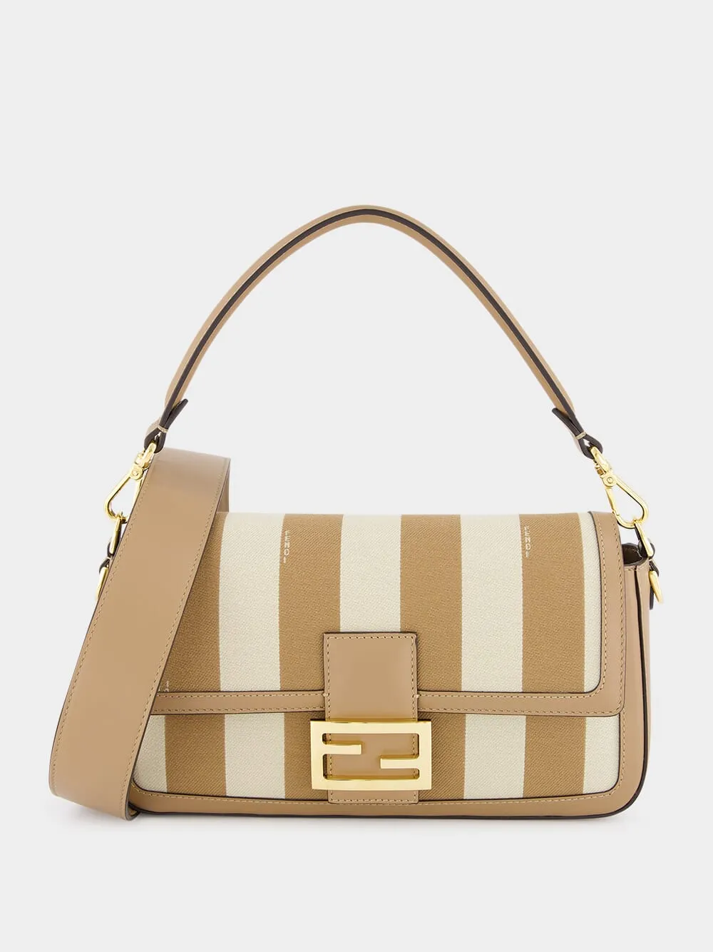 Beige Pequin Striped Baguette Bag