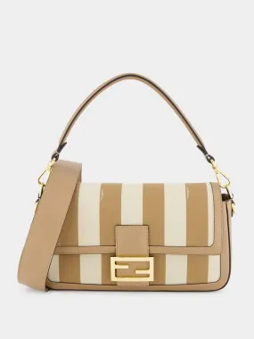 Beige Pequin Striped Baguette Bag