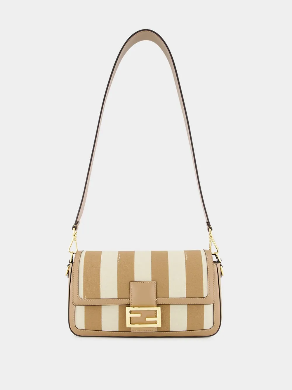 Beige Pequin Striped Baguette Bag