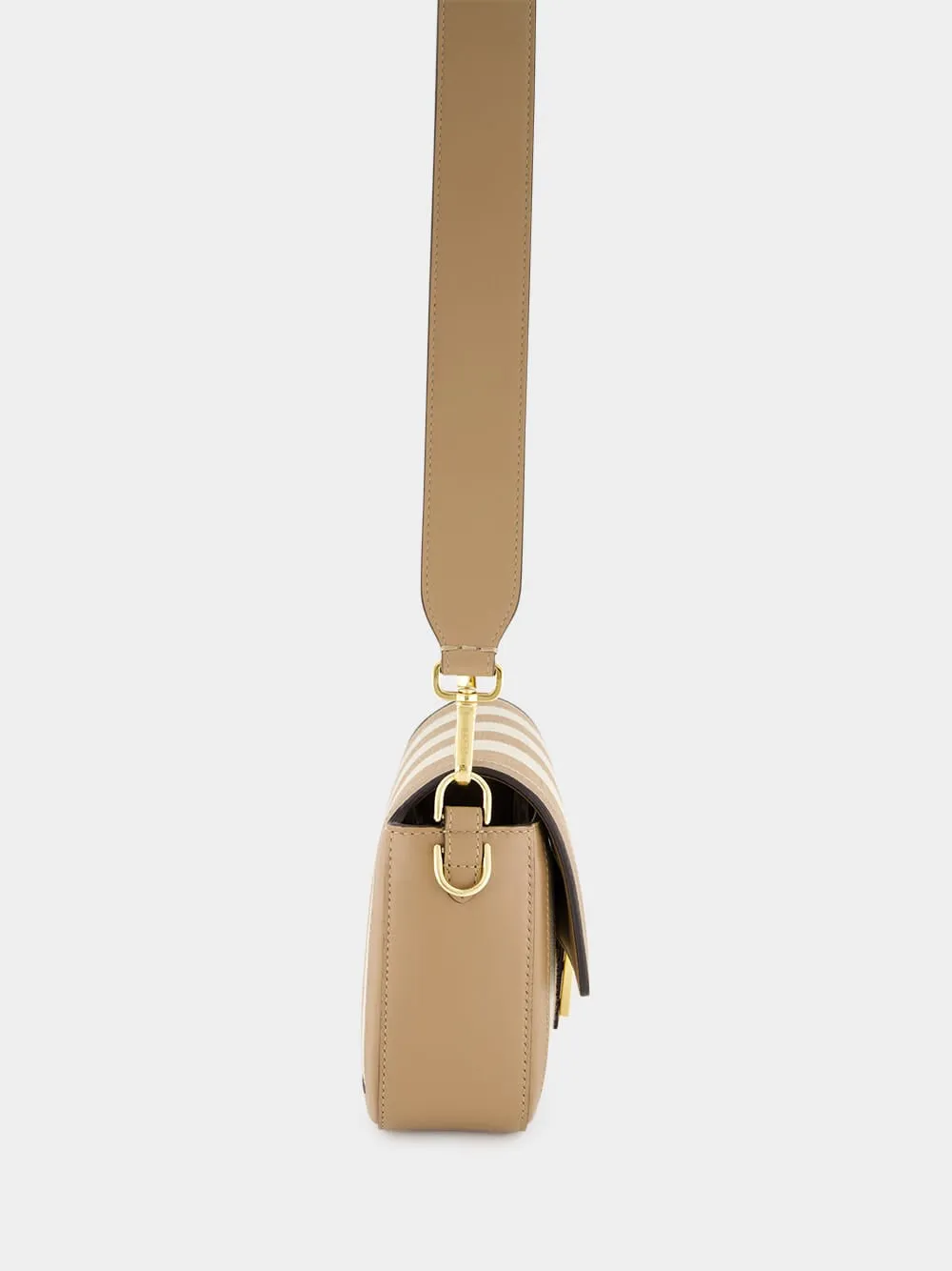 Beige Pequin Striped Baguette Bag