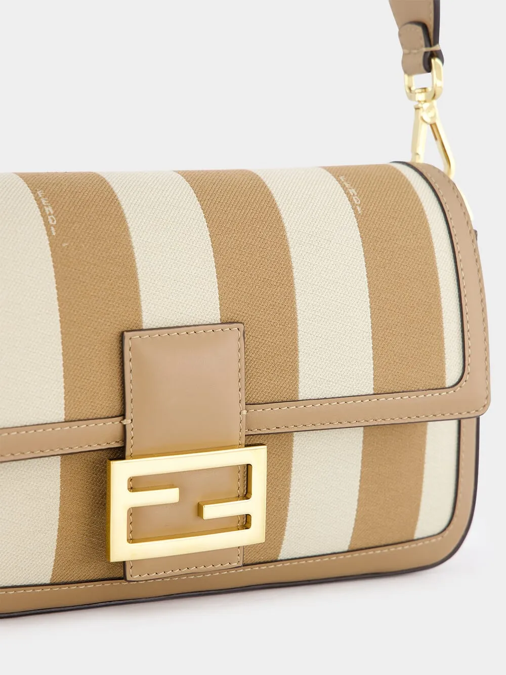 Beige Pequin Striped Baguette Bag