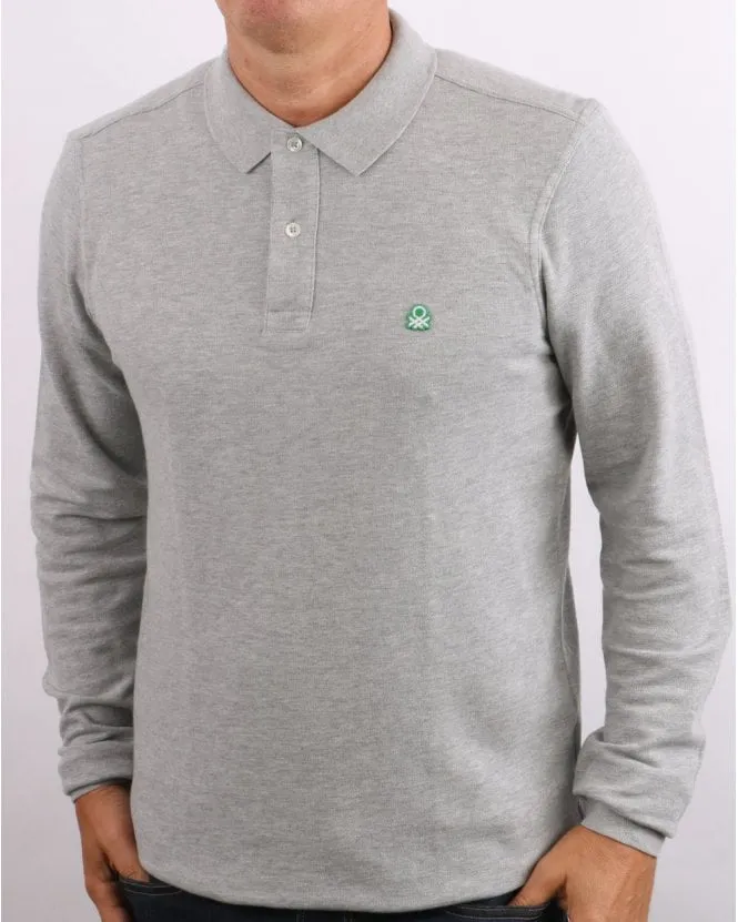 Benetton Long Sleeve Polo Shirt Grey