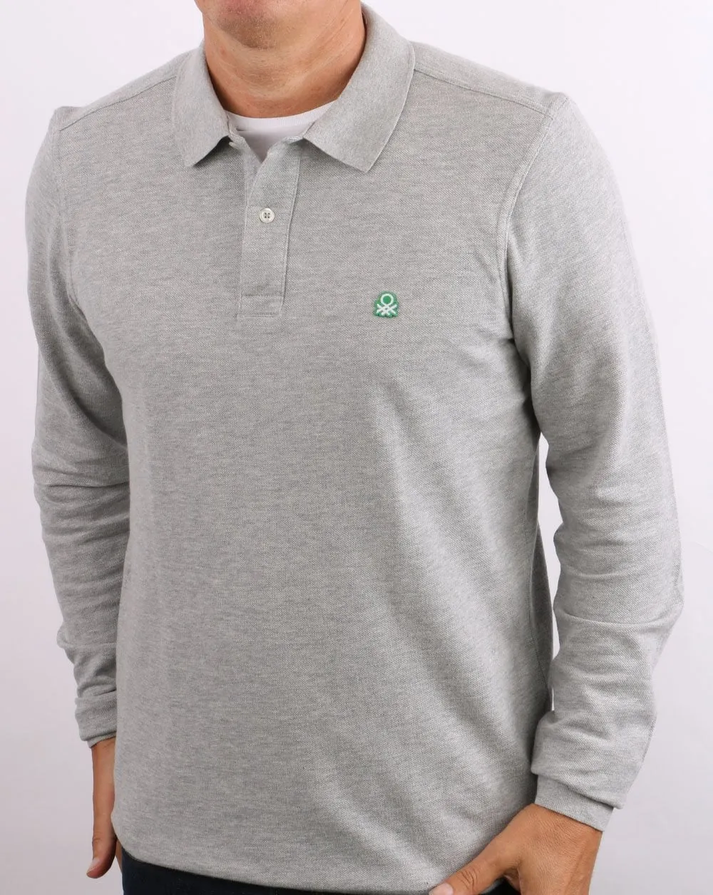 Benetton Long Sleeve Polo Shirt Grey