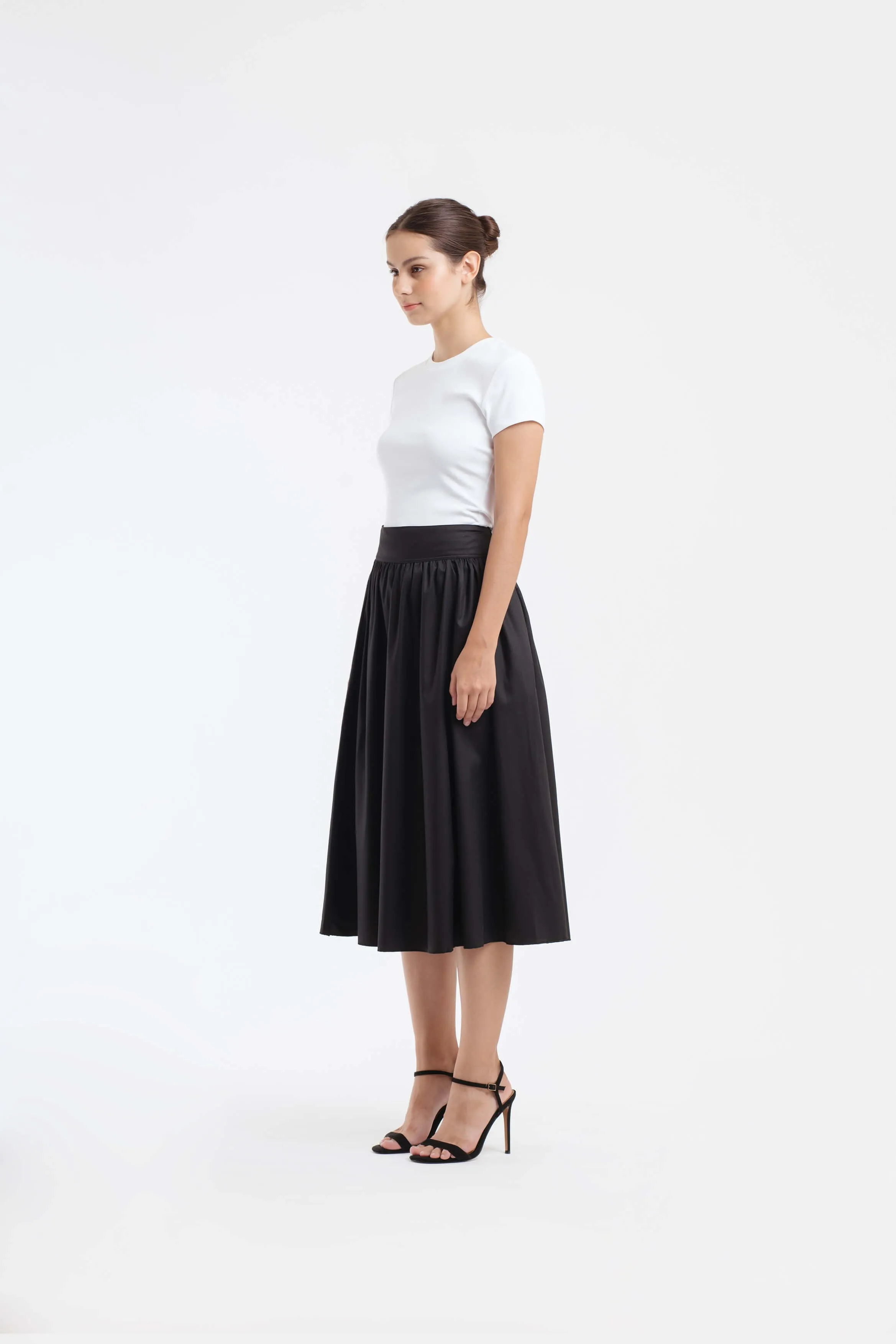 Black Midi A-Line Skirt