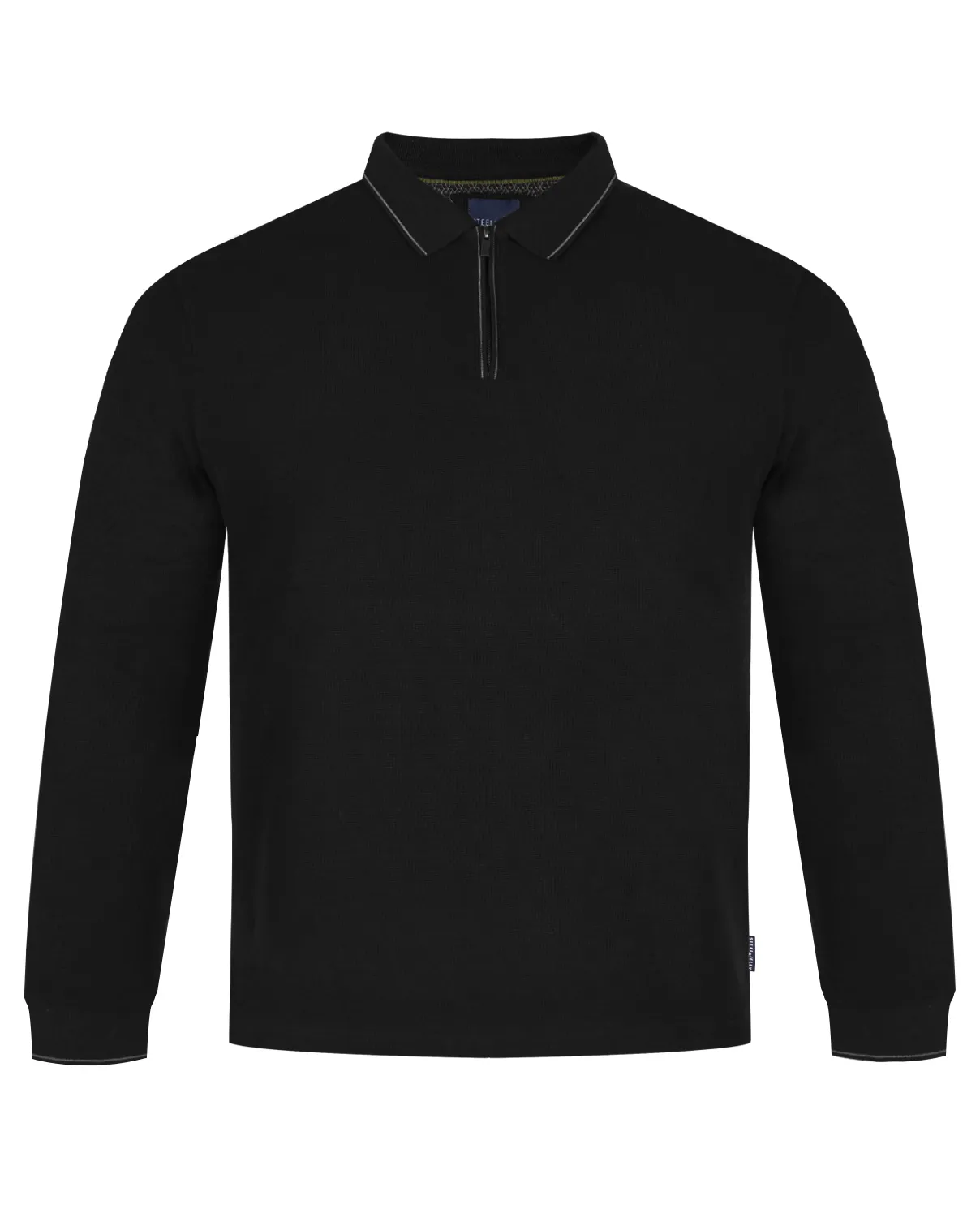 Black Waffle Long Sleeve Polo Shirt