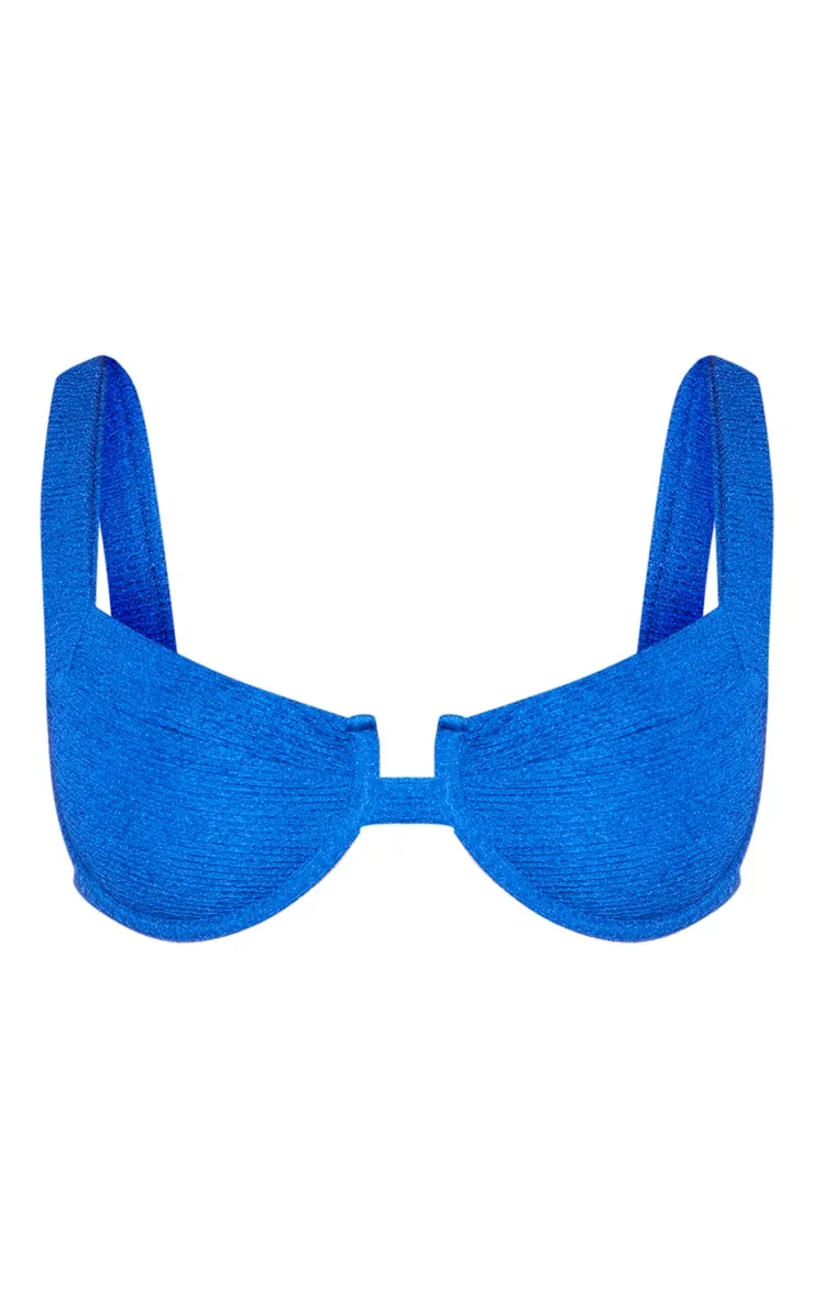 Blue Mini Crinkle Underwired Square Neck Bikini Top