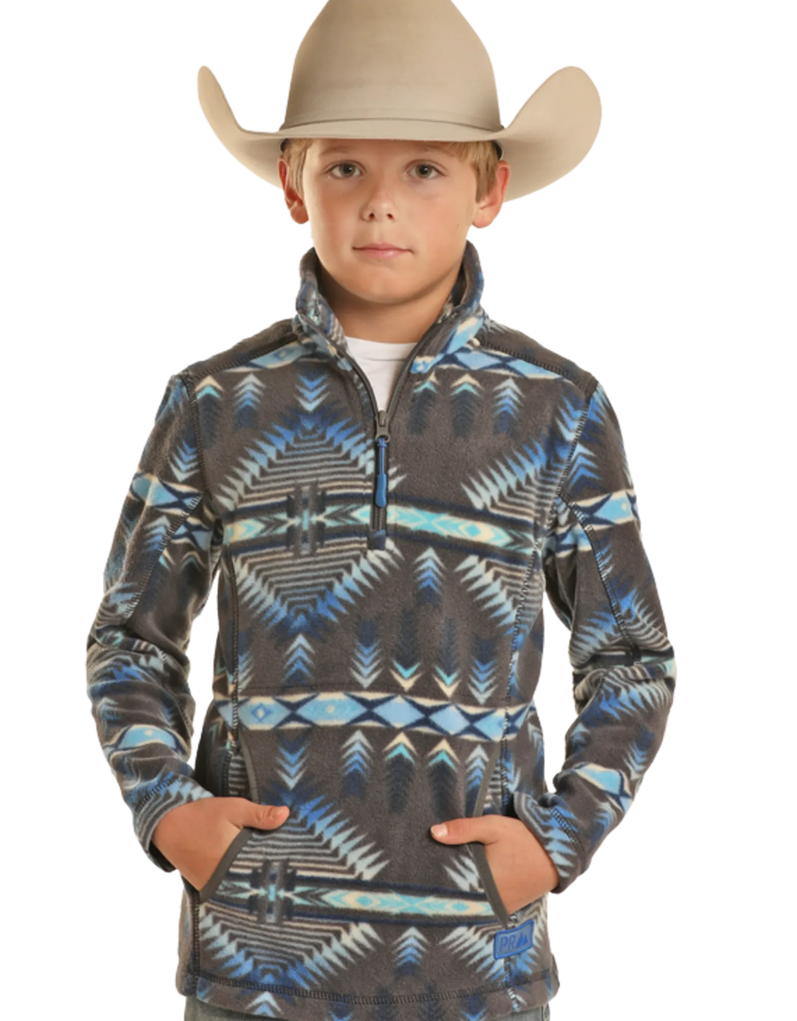 Boys Powder River Royal Grey Southwest Polar Fleece Quarter Zip Pullover Sweatshirt