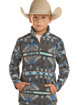 Boys Powder River Royal Grey Southwest Polar Fleece Quarter Zip Pullover Sweatshirt