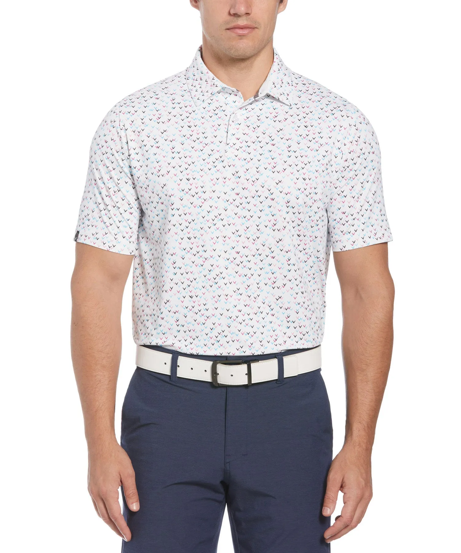 Callaway Short Sleeve Confetti Print Polo Knit Shirt