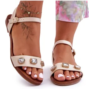 Classic Women's Sandals With Ornaments S.Barski SS27-79 Beige black