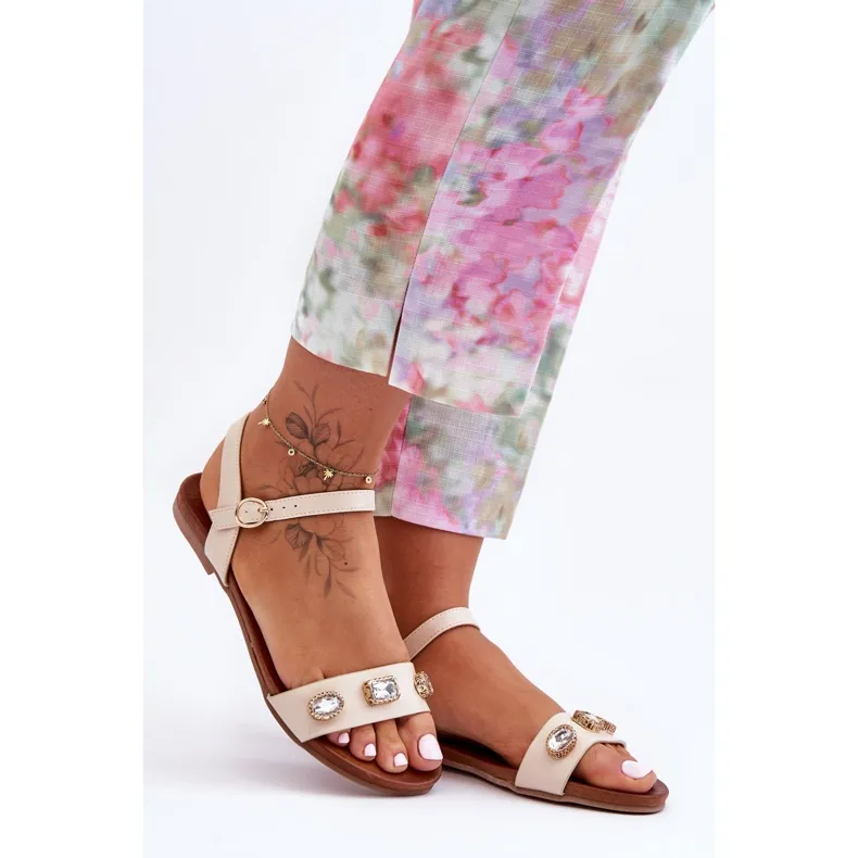 Classic Women's Sandals With Ornaments S.Barski SS27-79 Beige black