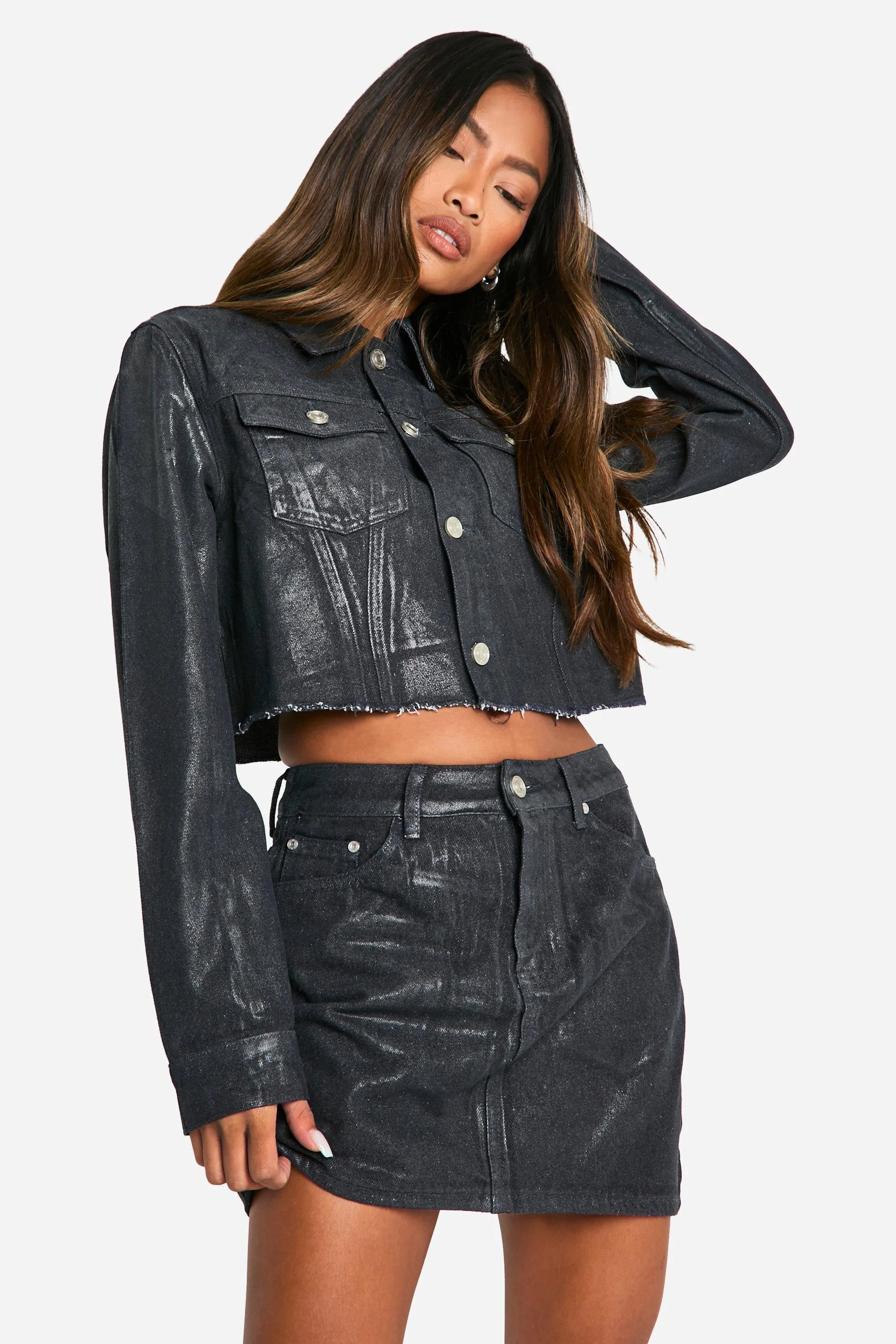 Coated Denim Mini Skirt