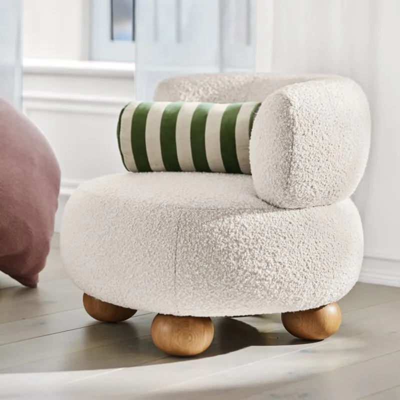 Crate&Barrel Oki Ivory Boucle Kids Lounge Chair