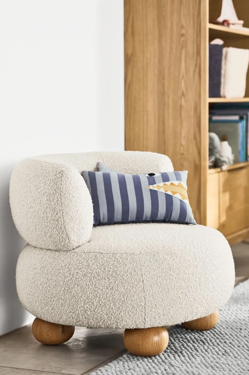 Crate&Barrel Oki Ivory Boucle Kids Lounge Chair