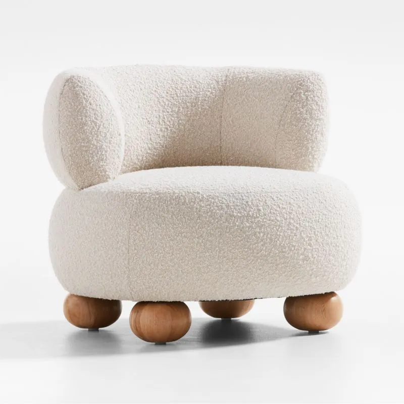 Crate&Barrel Oki Ivory Boucle Kids Lounge Chair