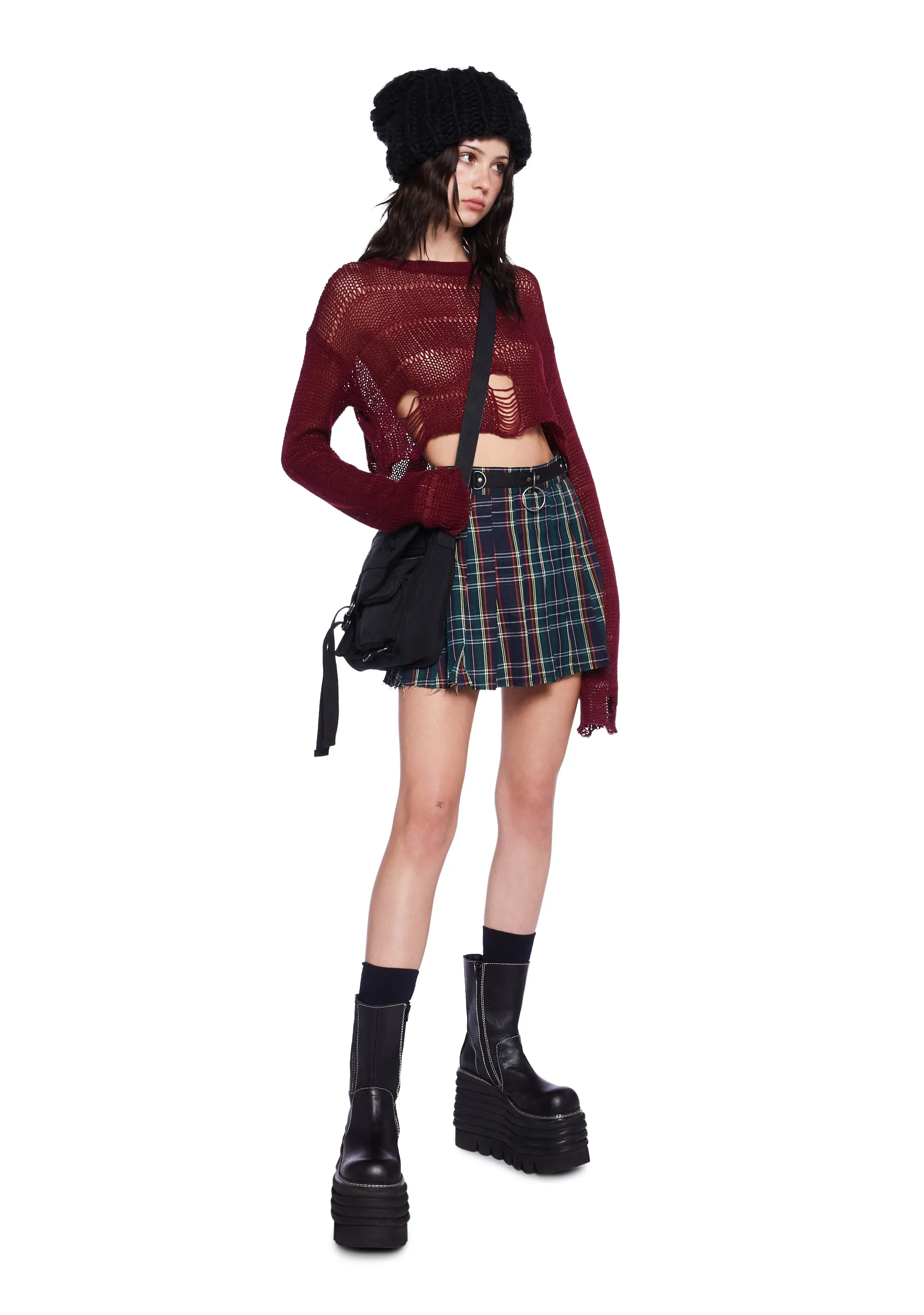 Crimson Dress Code Plaid Skirt-