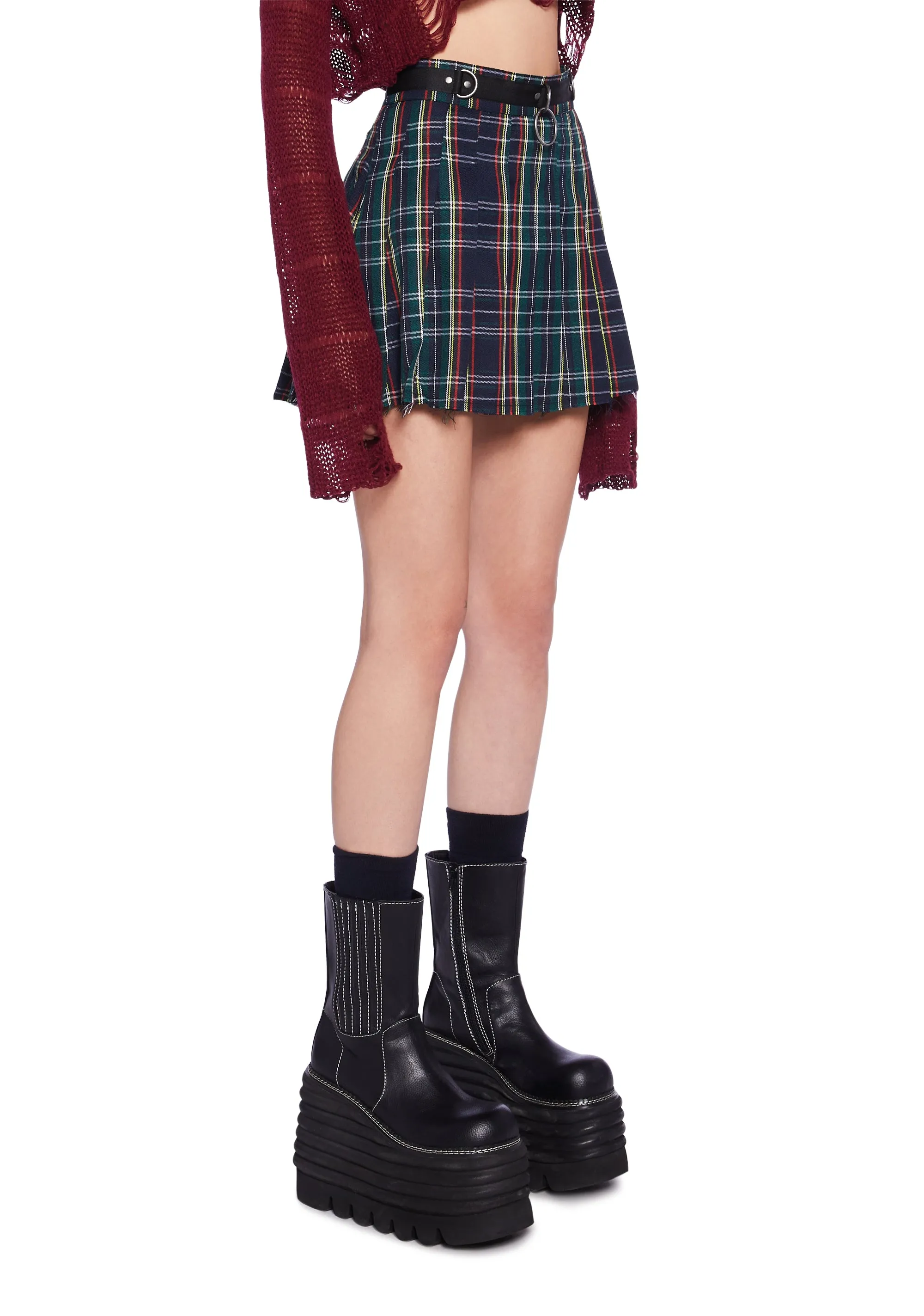 Crimson Dress Code Plaid Skirt-