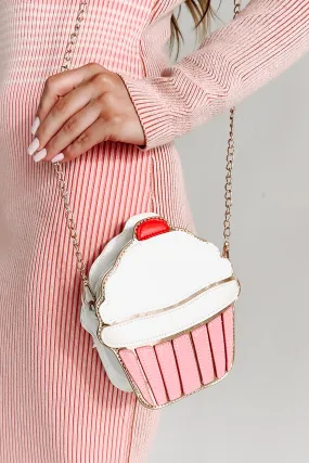 Dessert First Cupcake Shaped Crossbody (White/Pink)