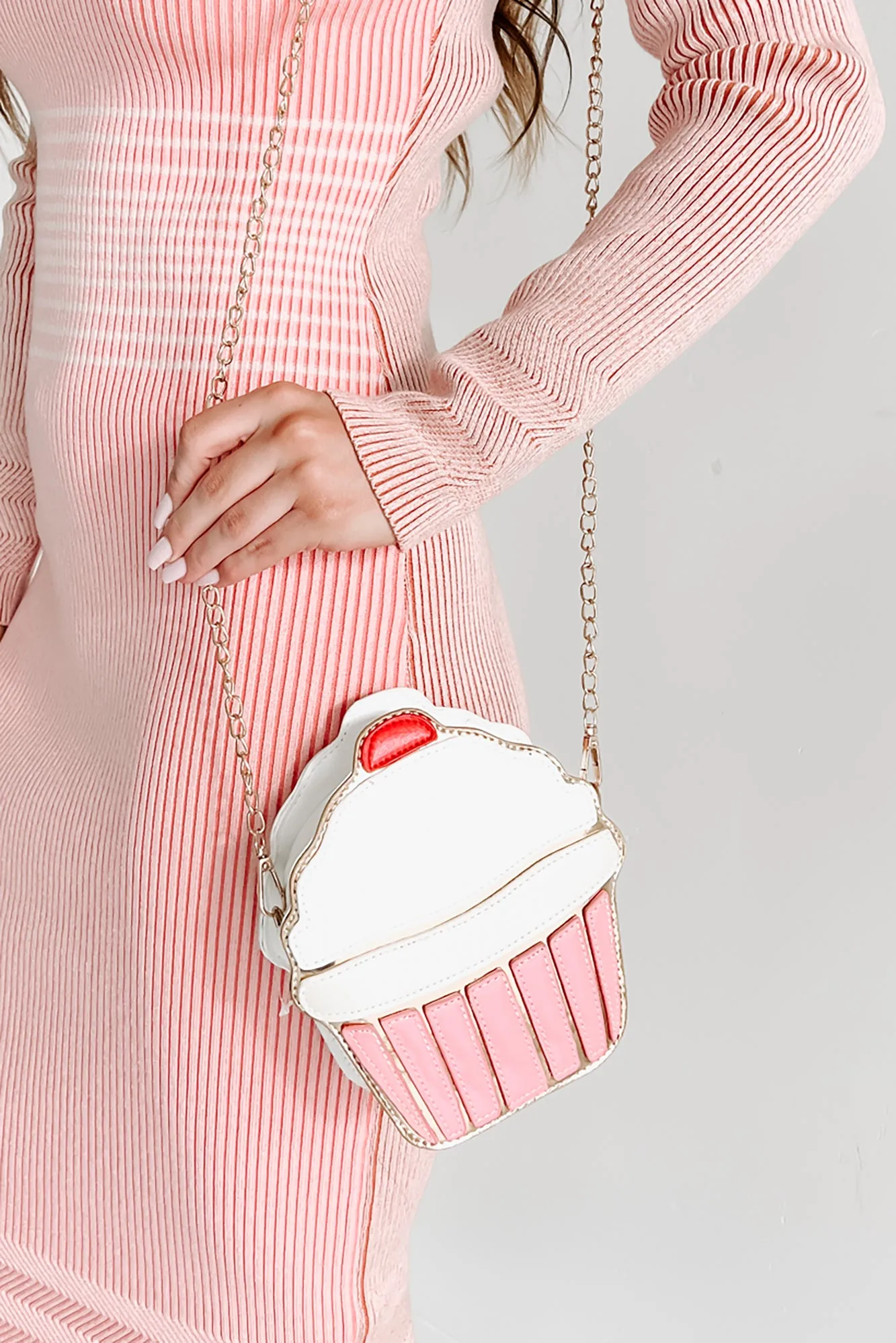 Dessert First Cupcake Shaped Crossbody (White/Pink)