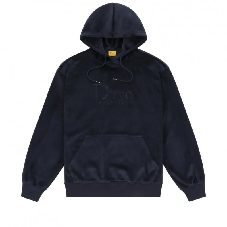 Dime Velour Classic Embroidered Pullover Hooded Sweatshirt (Navy)