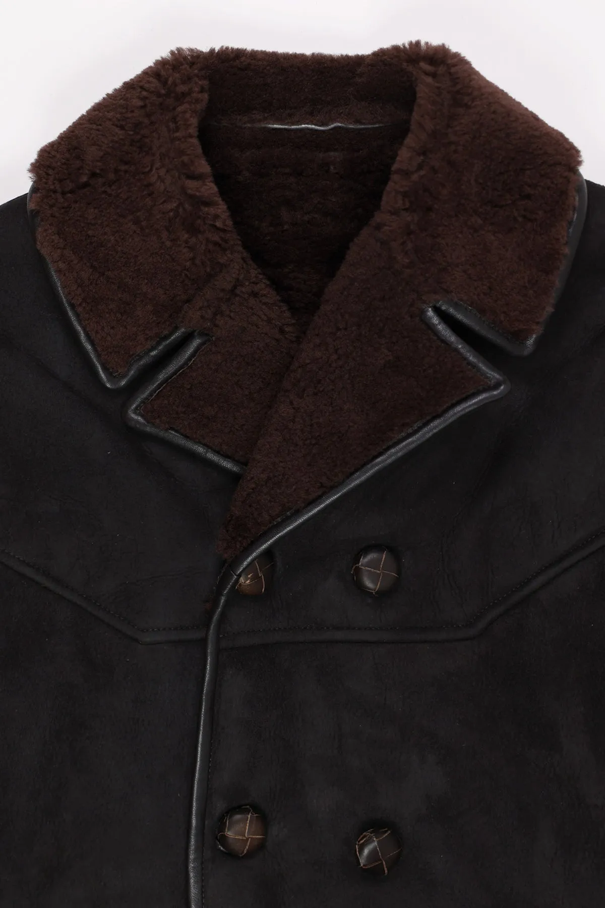 Double Breasted Shearling Jacket - Brown