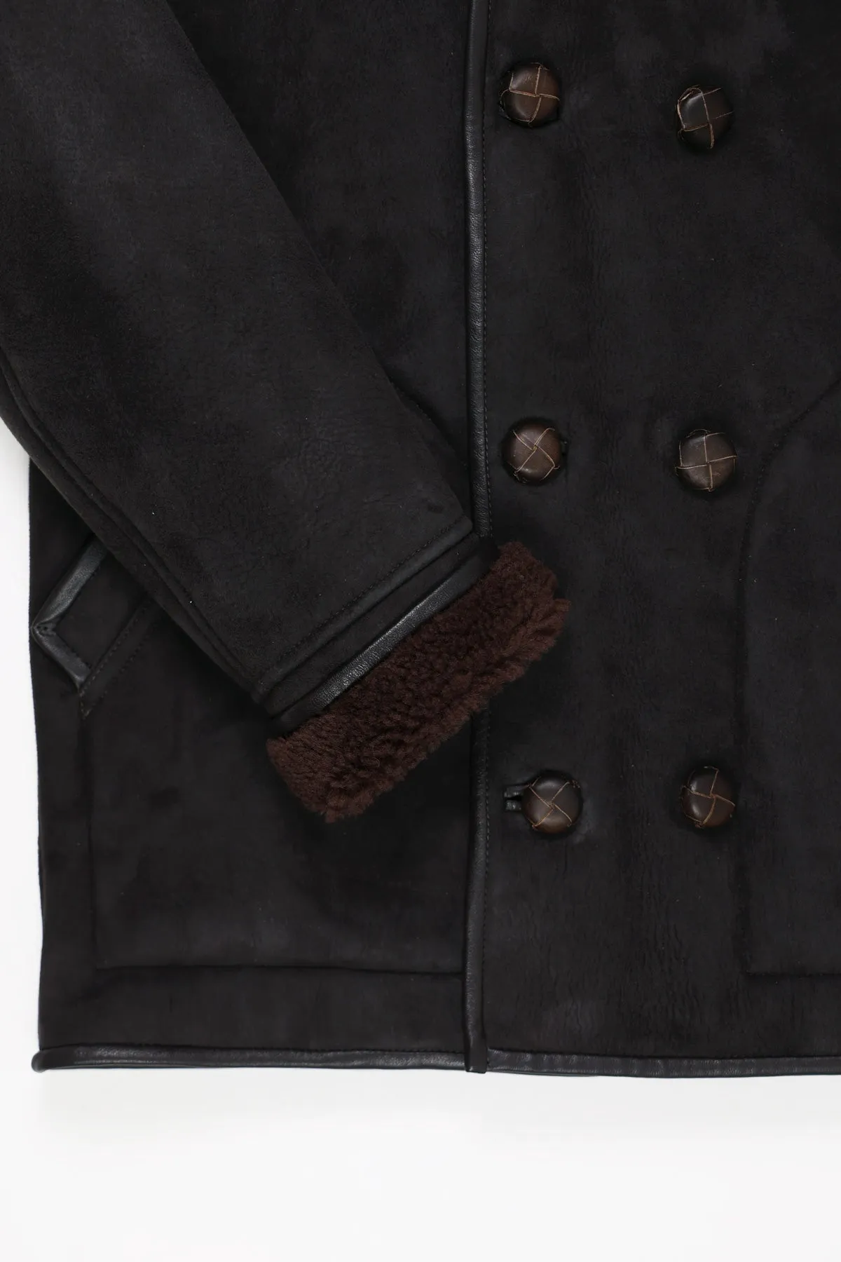 Double Breasted Shearling Jacket - Brown