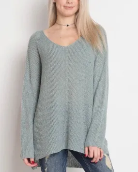 Dreamers - Lightweight Oversized V-Neck Pullover in Dust Aqua