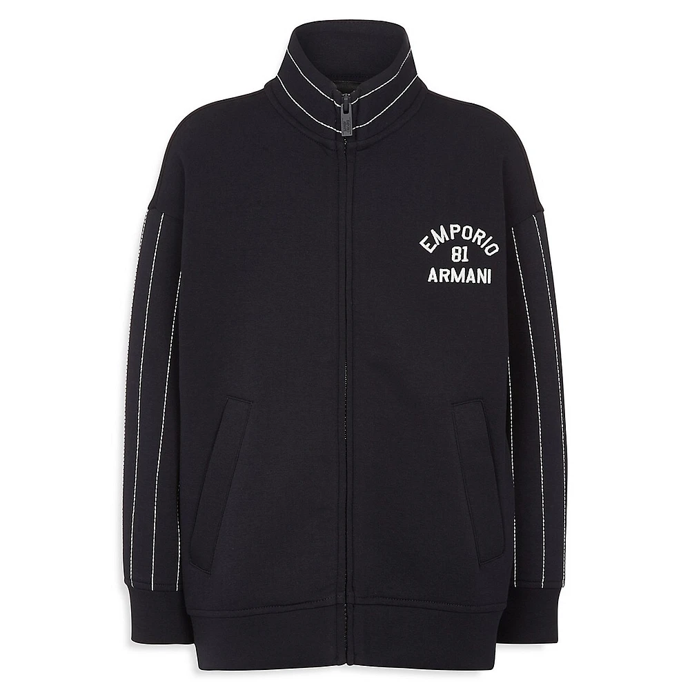 Emporio Armani Boy's Pinstripe-Trim Logo Track Jacket