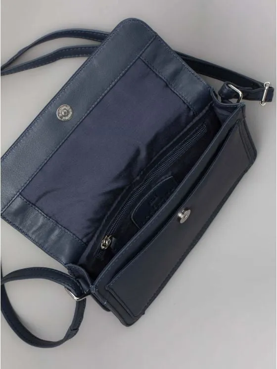 Enderby Flapover Leather Cross Body Bag in Navy