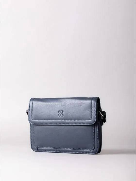 Enderby Flapover Leather Cross Body Bag in Navy