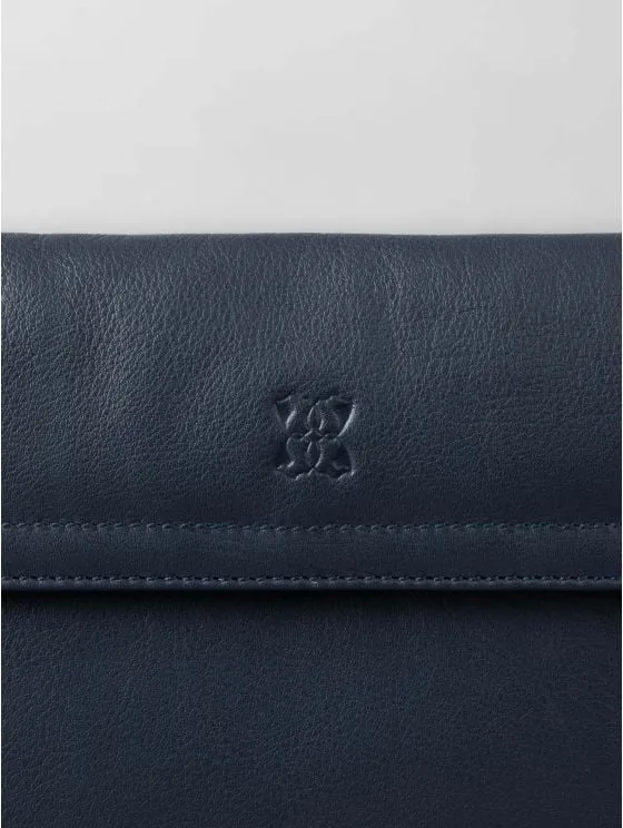 Enderby Flapover Leather Cross Body Bag in Navy