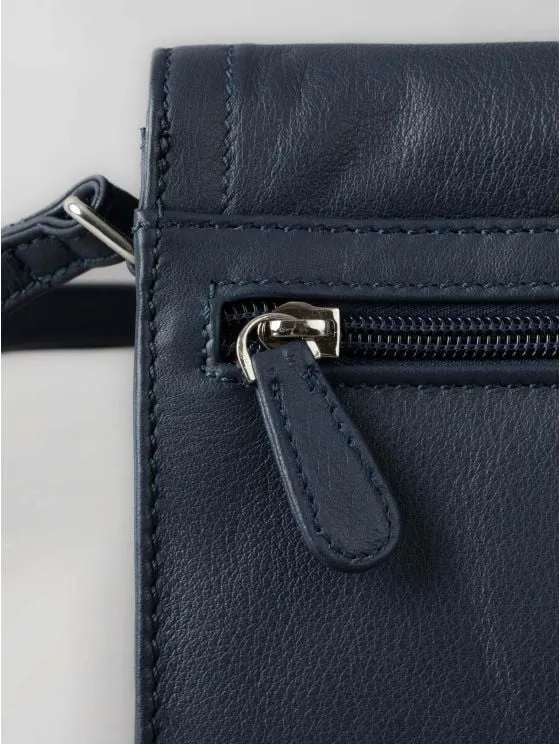 Enderby Flapover Leather Cross Body Bag in Navy