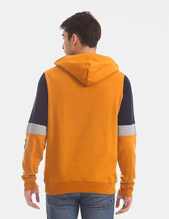 GAP Men Yellow Colour Block Logo Hoodie