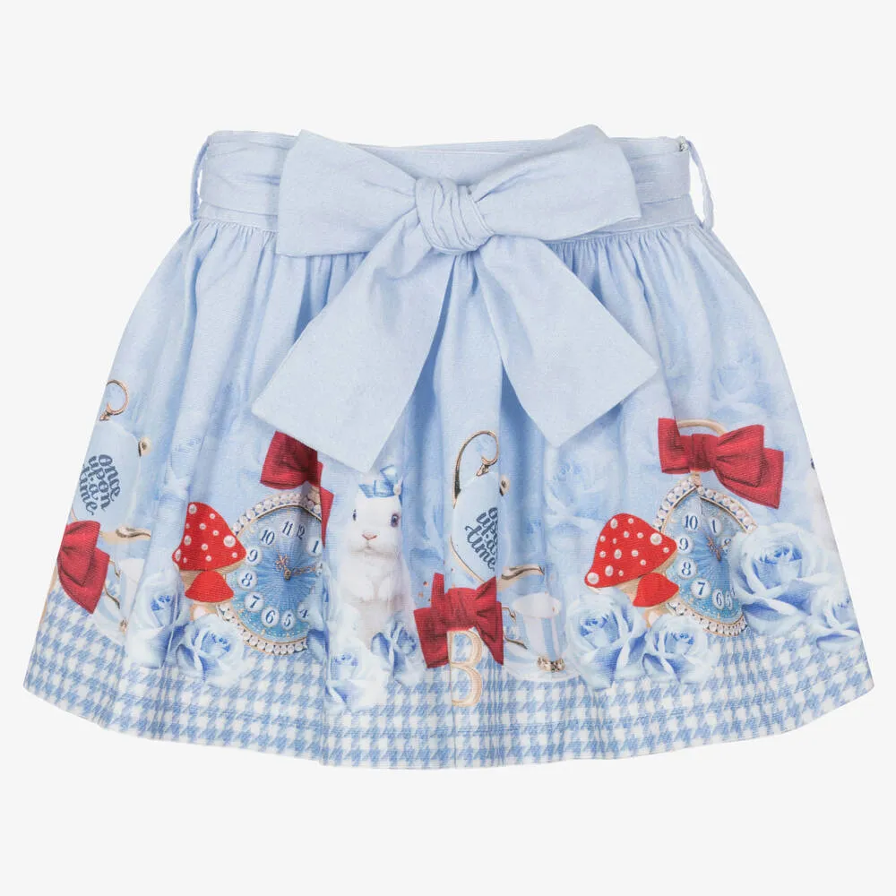 Girls Blue Houndstooth Cotton Skirt