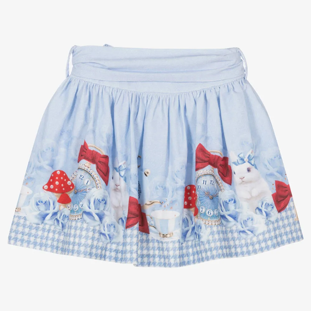 Girls Blue Houndstooth Cotton Skirt