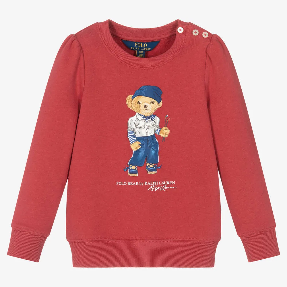 Girls Dark Red Polo Bear Sweatshirt