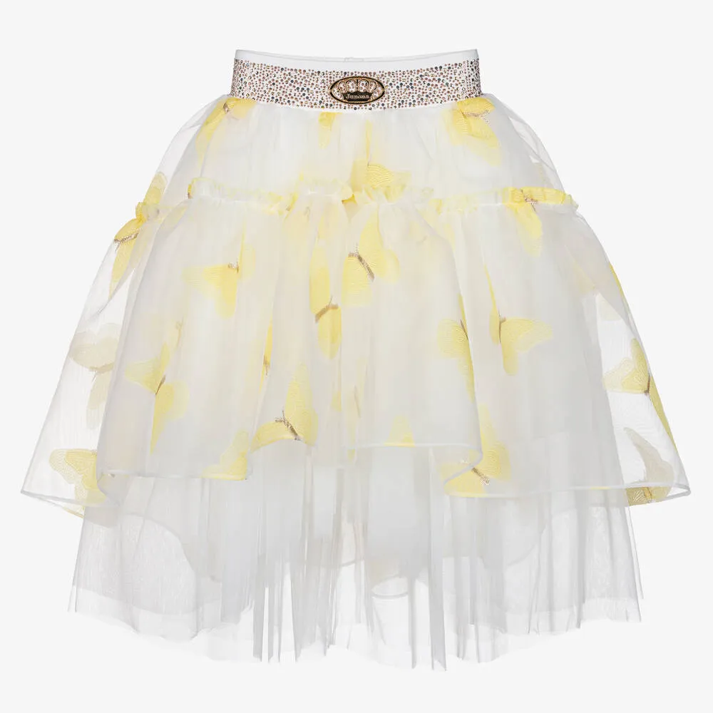 Girls Ivory Asymmetric Butterflies Skirt