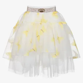 Girls Ivory Asymmetric Butterflies Skirt