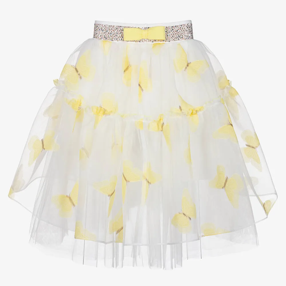 Girls Ivory Asymmetric Butterflies Skirt