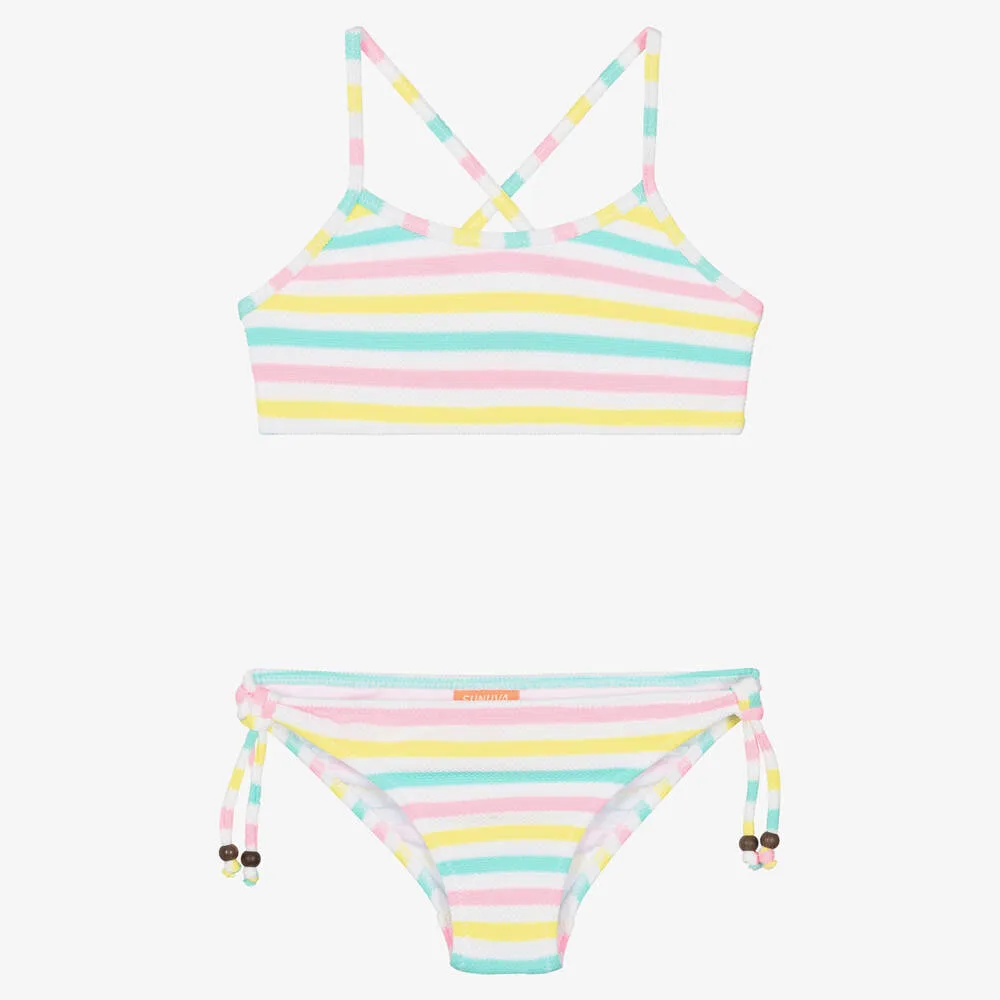 Girls Pink & Blue Striped Bikini (UPF50+)