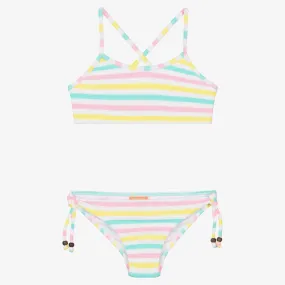 Girls Pink & Blue Striped Bikini (UPF50+)