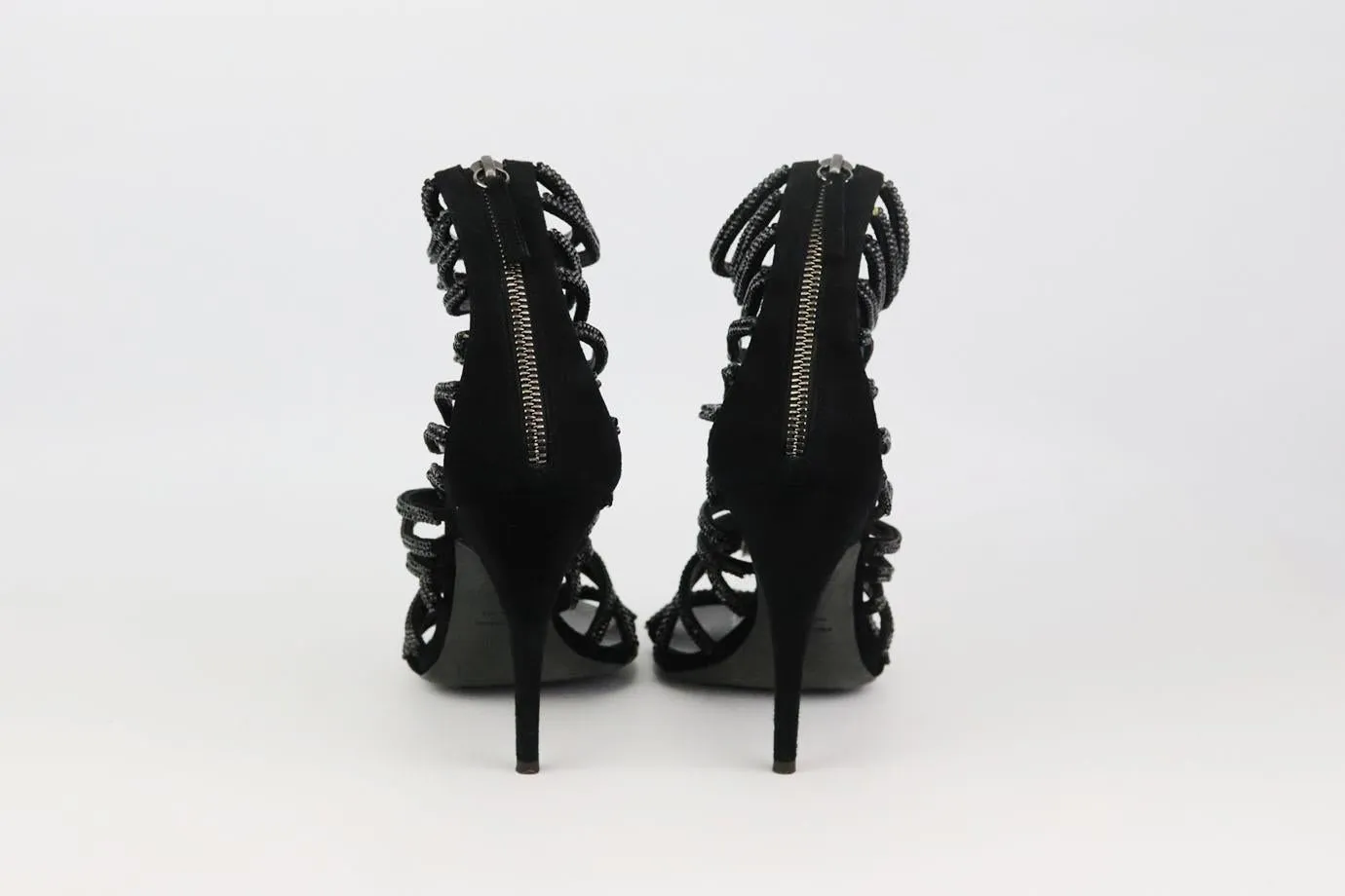 GIUSEPPE ZANOTTI + BALMAIN CRYSTAL EMBELLISHED SUEDE SANDALS EU 38 UK 5 US 8