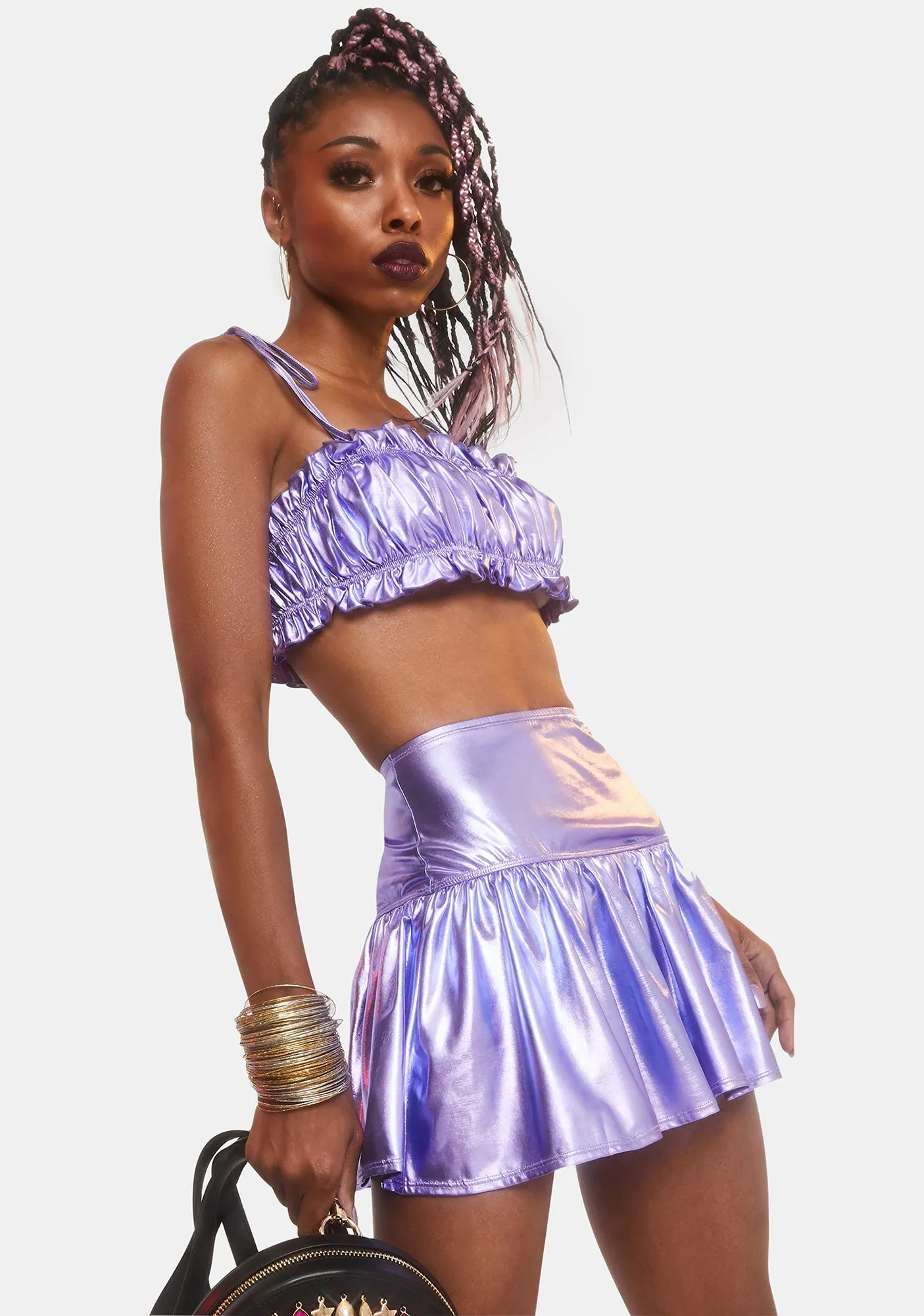 Goddess Hour Metallic Skirt Set-