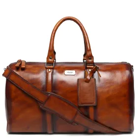 Hand Painted Duffle Bag Tan Genuine Leather