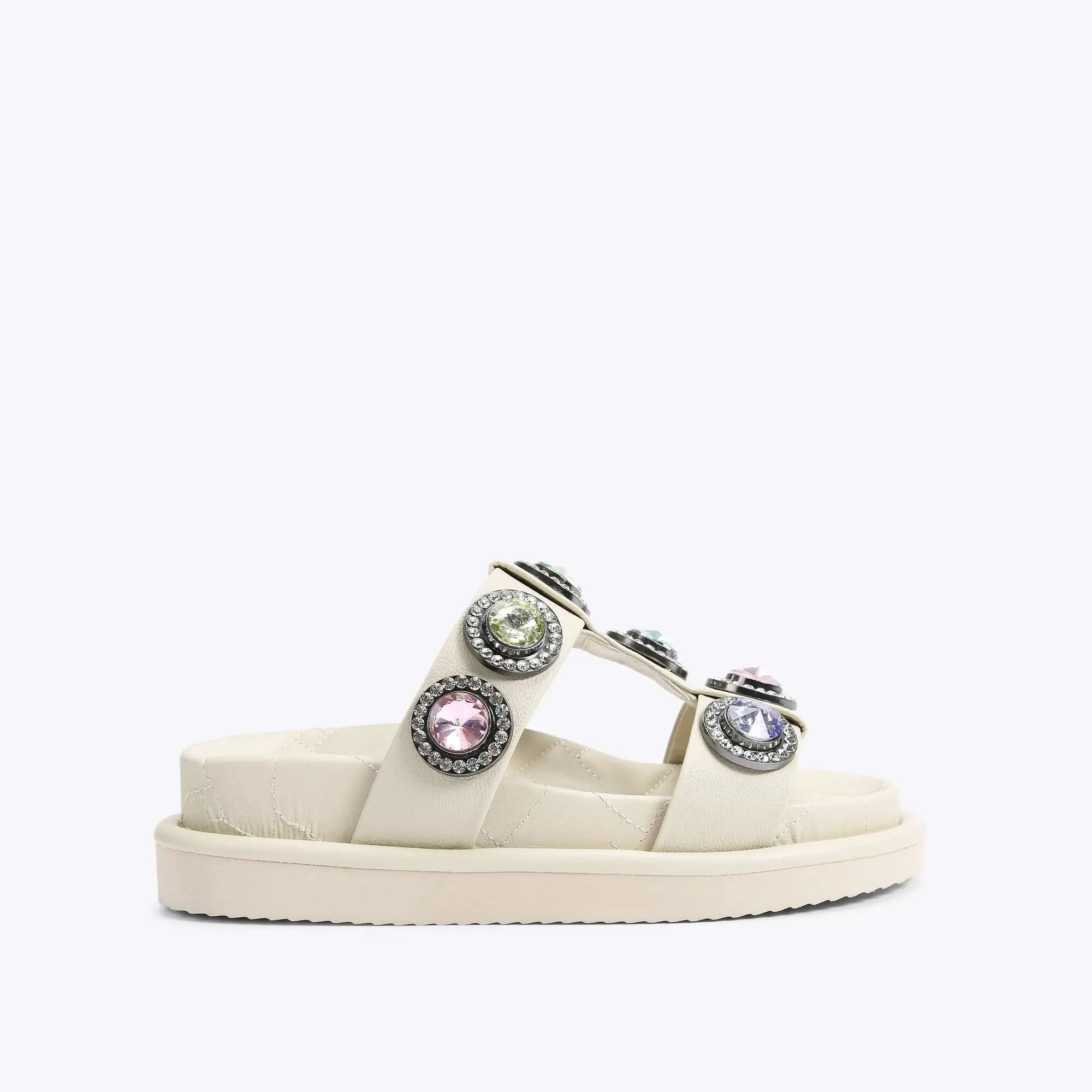 Kurt Geiger London Orson Rainbow Crystal Studded Leather Slip-On Platform Sandals