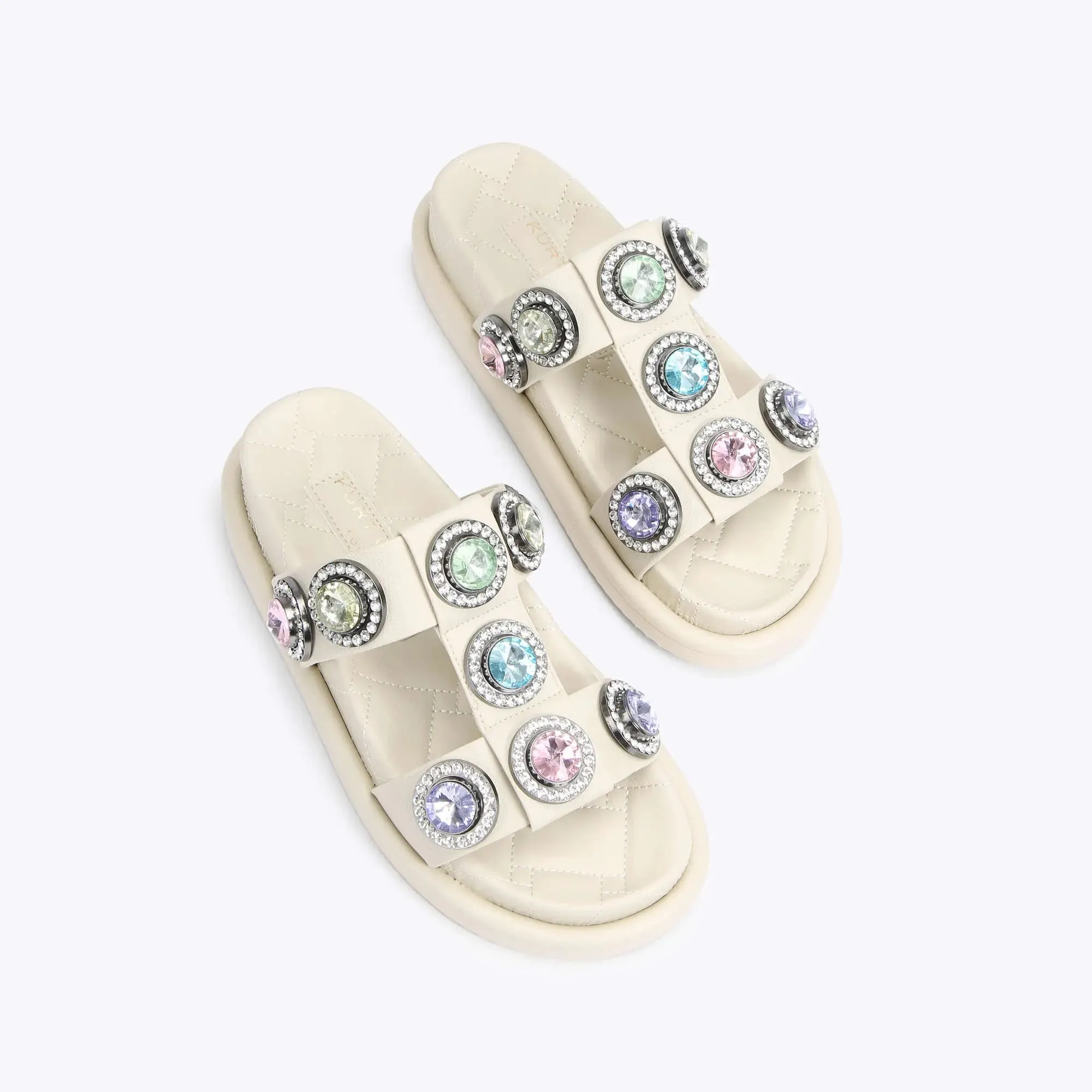 Kurt Geiger London Orson Rainbow Crystal Studded Leather Slip-On Platform Sandals